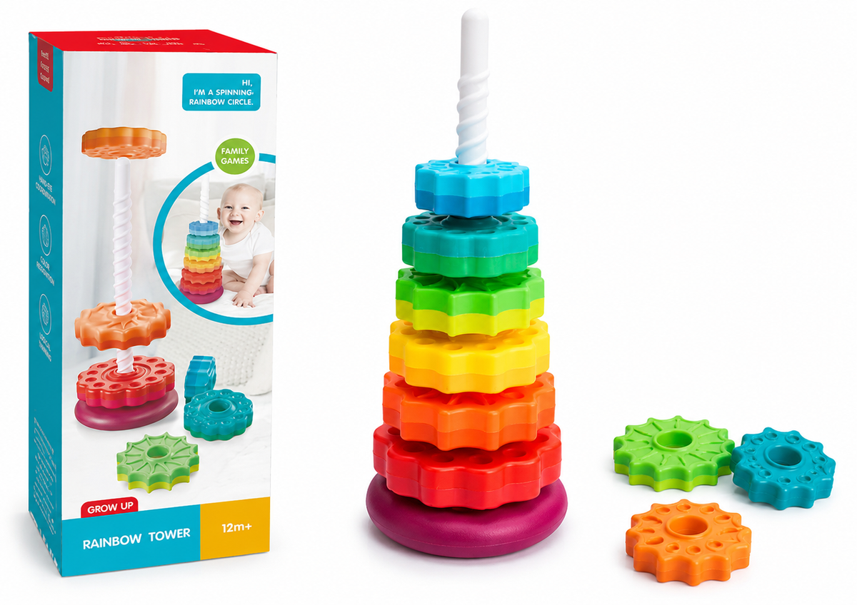 Rainbow Rotating Tower Puzzle With 6 Pieces