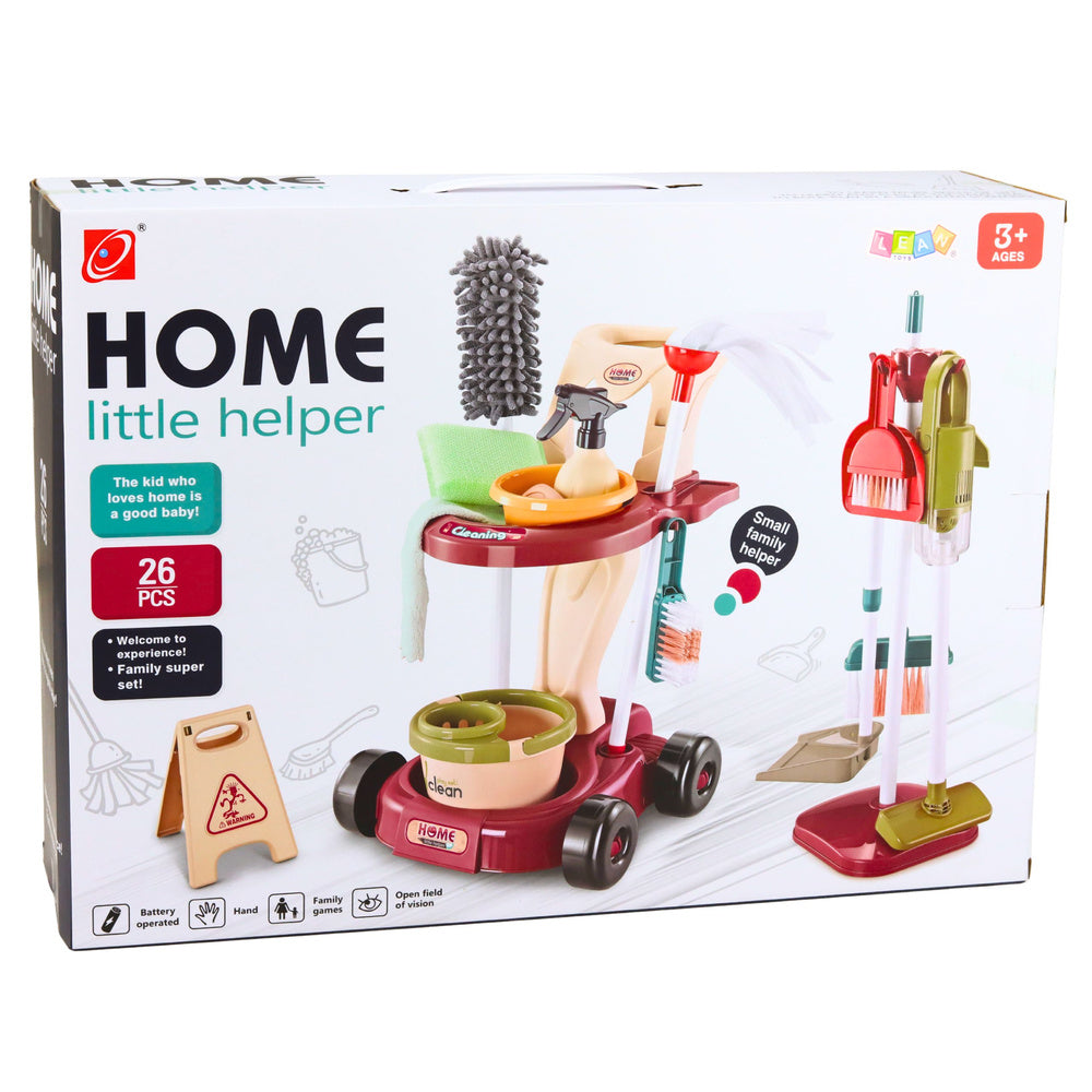 Kids Housekeeping Play Set – 26-Piece Cleaning Trolley & Vacuum