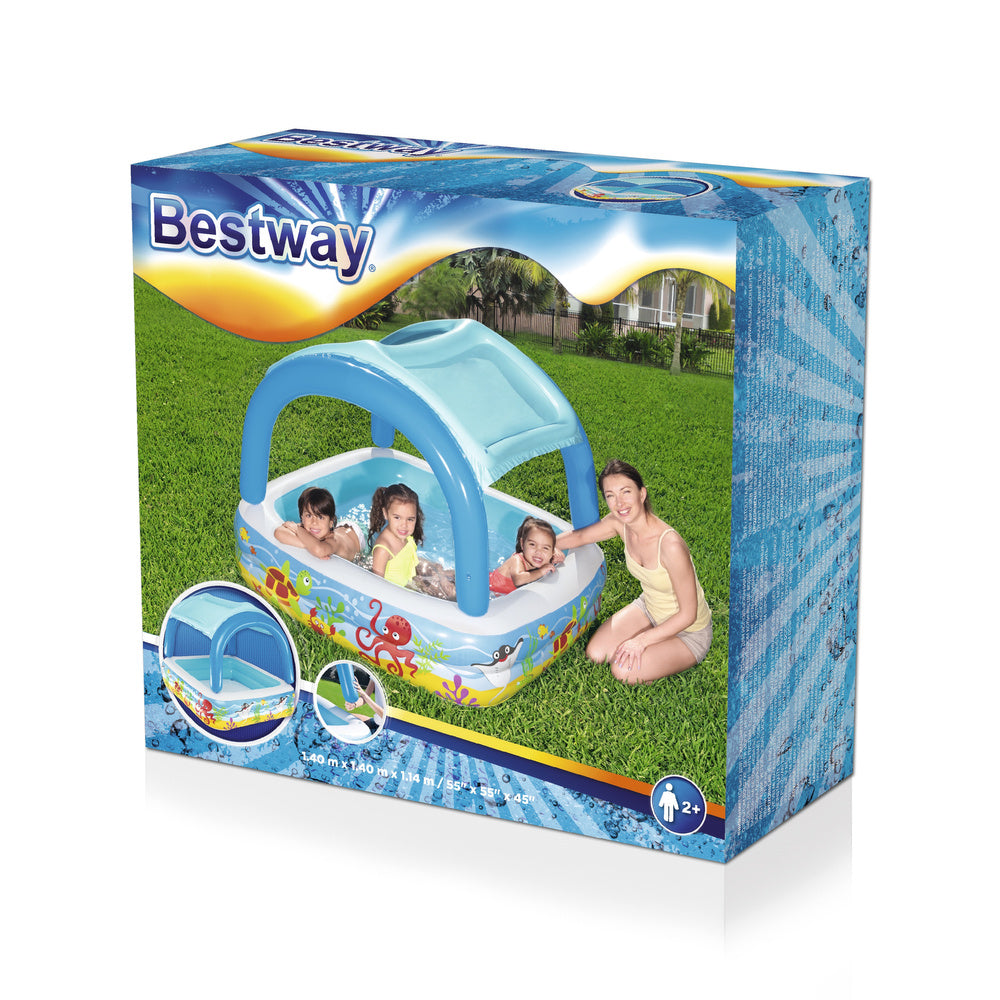 Bestway Oppblåsbart Basseng for Barn med Kalesje 140 x 140 x 114 cm