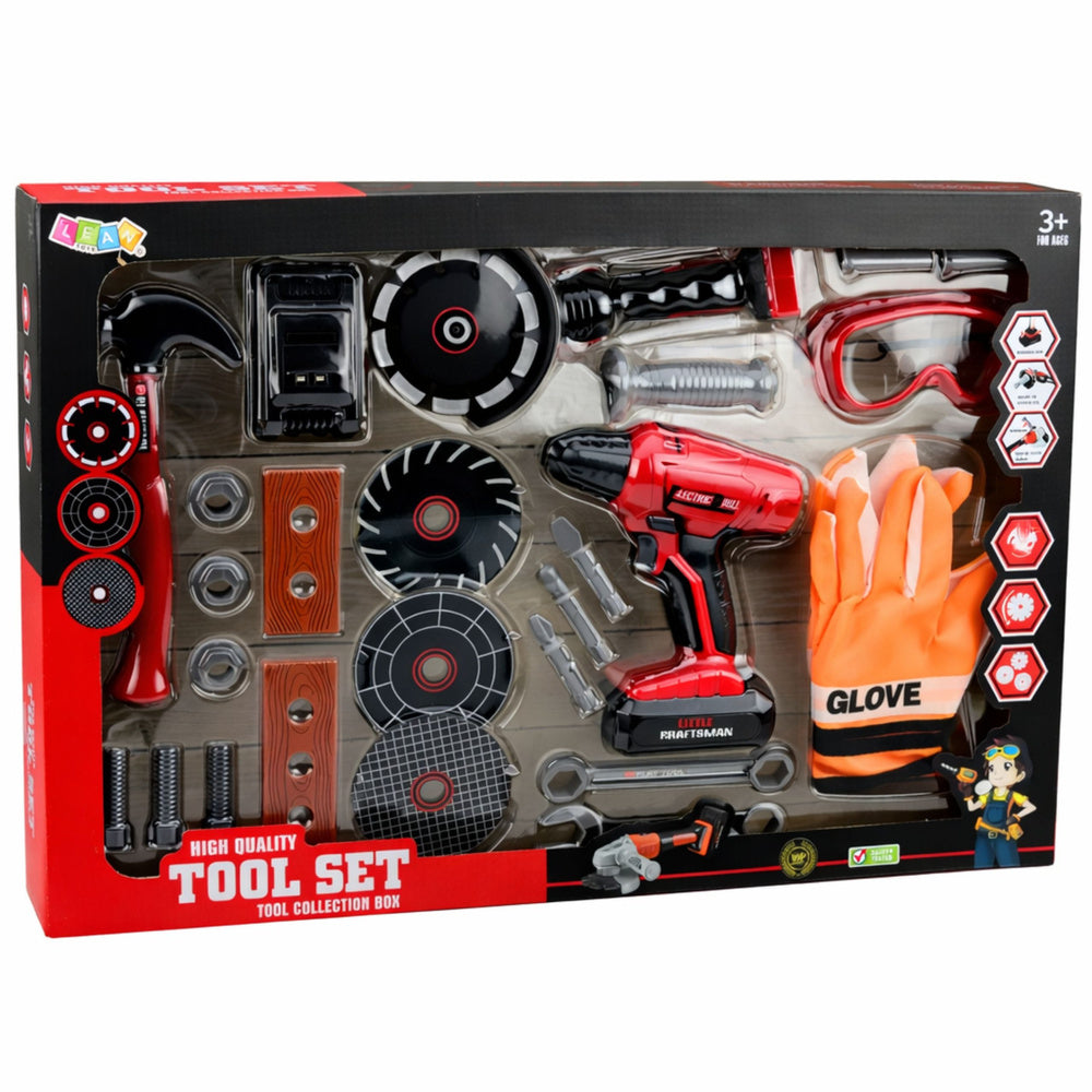 Kids Tool Set with Battery-Powered Drill & Grinder – 28 Pieces