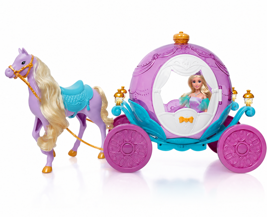 Kongelig prinsesse Lily-dukke og hennes magiske vogn med tilbehør