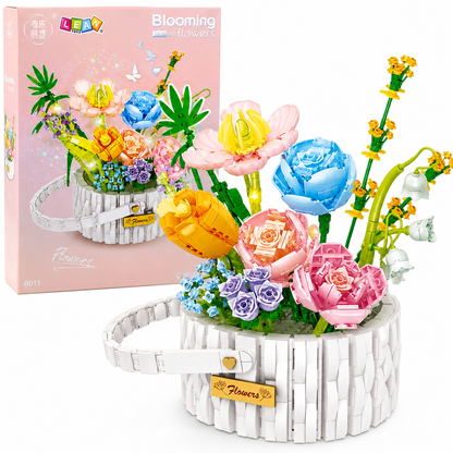 Decorative Flower Basket Construction Set with LED Lights – 1376 Pieces