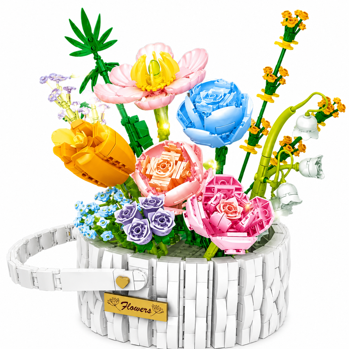 Decorative Flower Basket Construction Set with LED Lights – 1376 Pieces