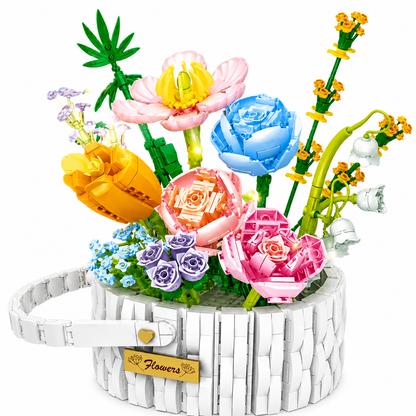 Decorative Flower Basket Construction Set with LED Lights – 1376 Pieces