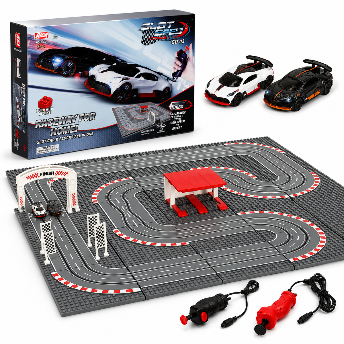 Electric Police Car Race Track Set with 2 Remote Control Cars