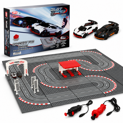 Electric Police Car Race Track Set with 2 Remote Control Cars