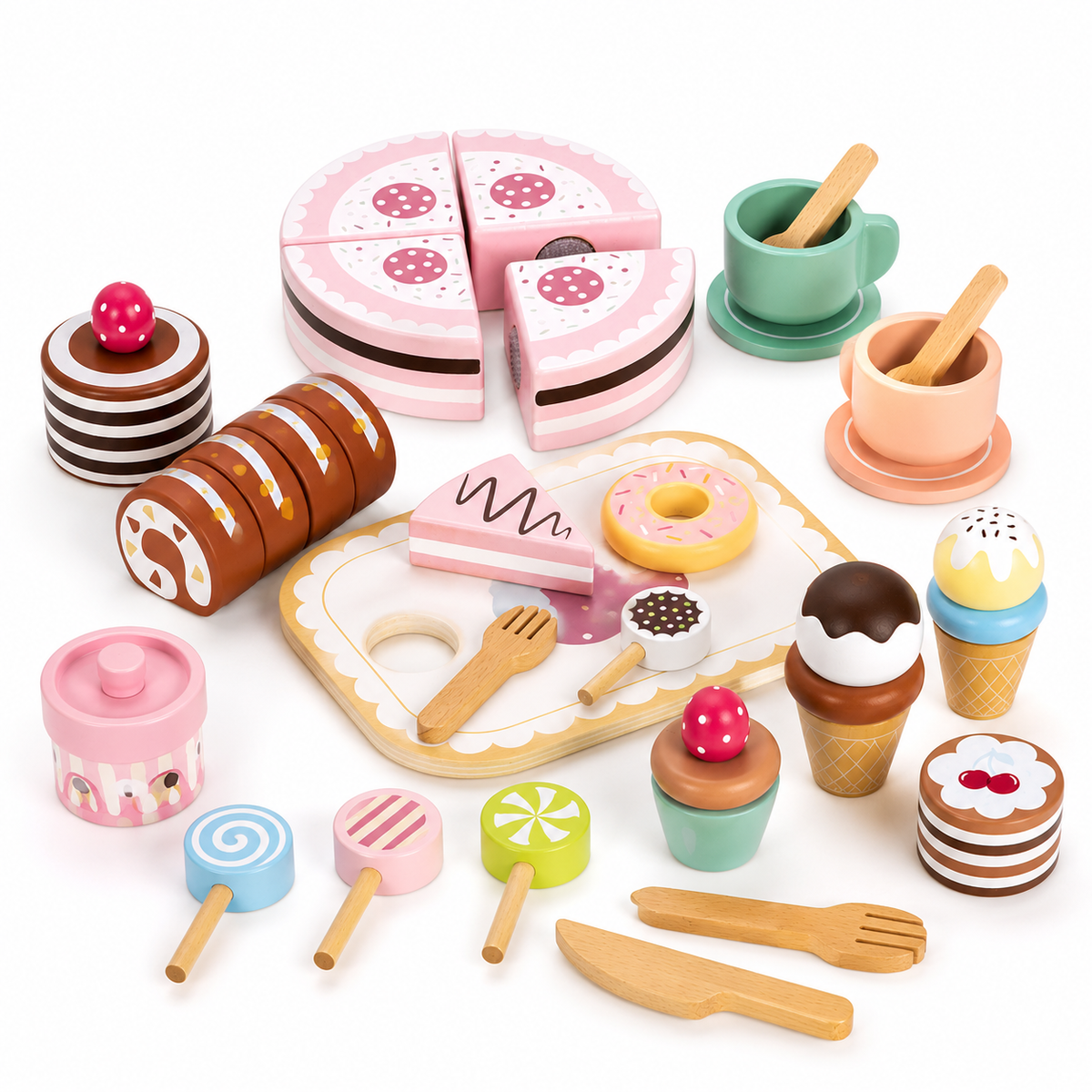 Wooden Sweet Treats Dessert Play Set – Cakes, Ice Cream & Bakery Box