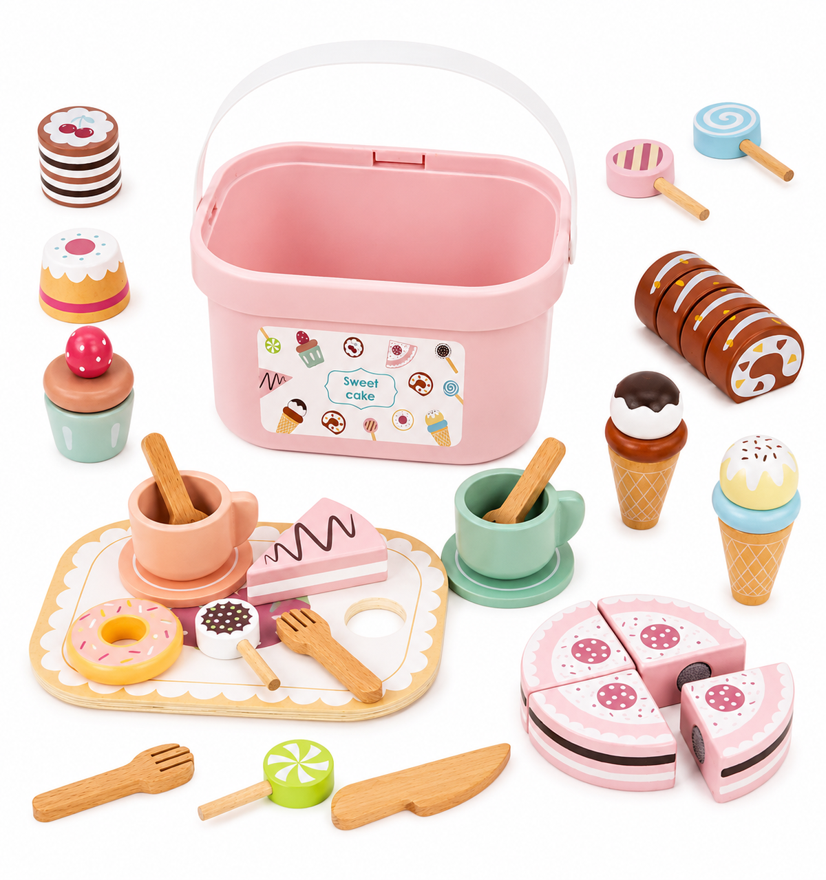 Wooden Sweet Treats Dessert Play Set – Cakes, Ice Cream & Bakery Box