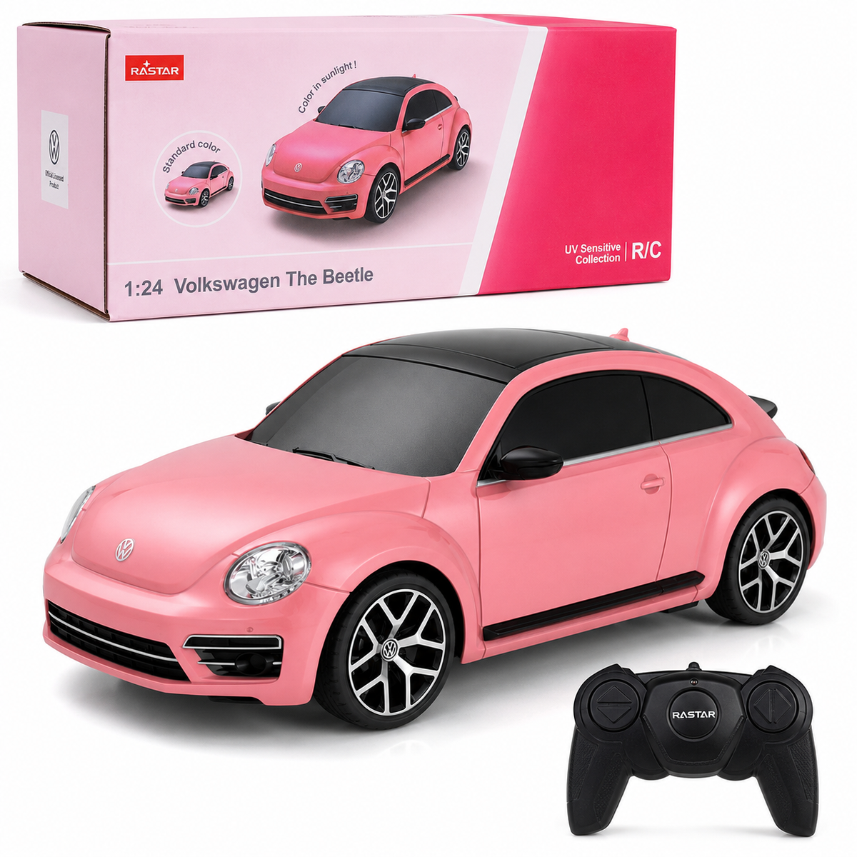 Rosa Volkswagen Boble UV fargeskiftende fjernstyrt bil – skala 1:24