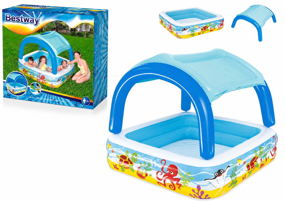 Bestway Oppblåsbart Basseng for Barn med Kalesje 140 x 140 x 114 cm