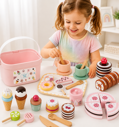 Wooden Sweet Treats Dessert Play Set – Cakes, Ice Cream & Bakery Box
