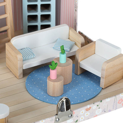 Portable Dollhouse in a Suitcase with Wooden Furniture & Accessories