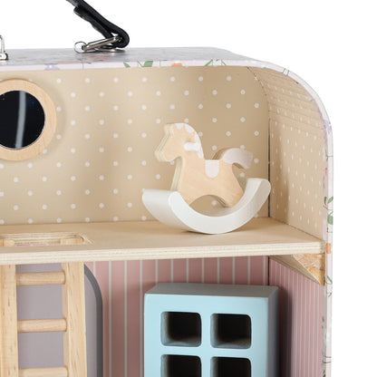 Portable Dollhouse in a Suitcase with Wooden Furniture & Accessories