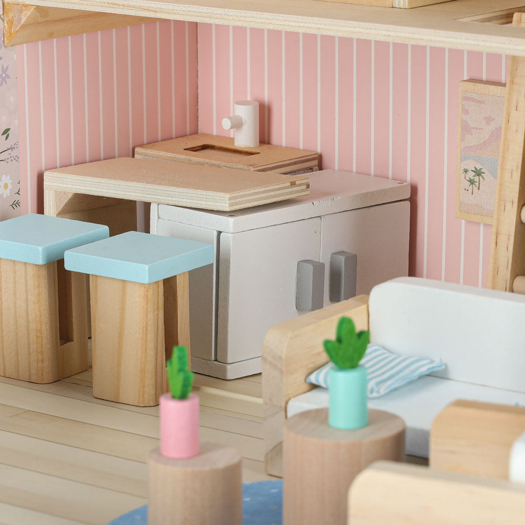 Portable Dollhouse in a Suitcase with Wooden Furniture & Accessories