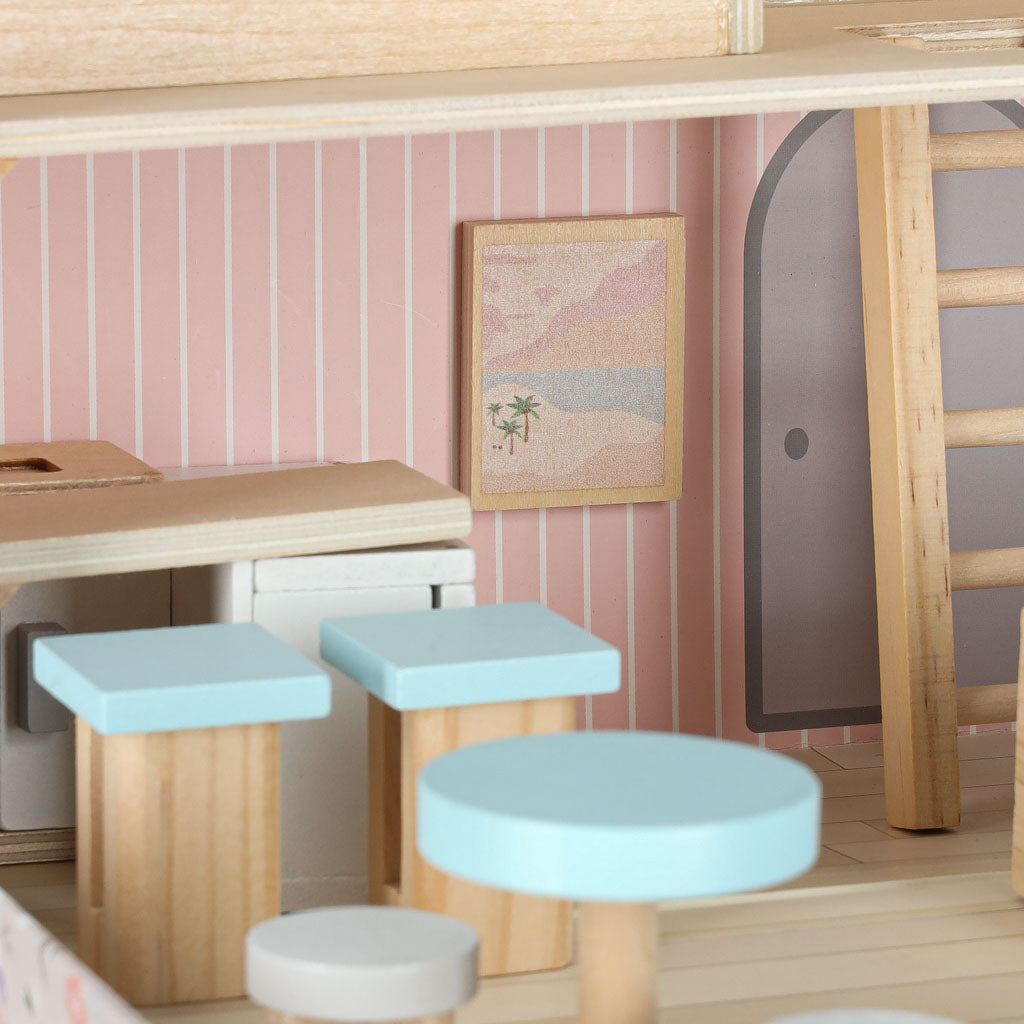 Portable Dollhouse in a Suitcase with Wooden Furniture & Accessories