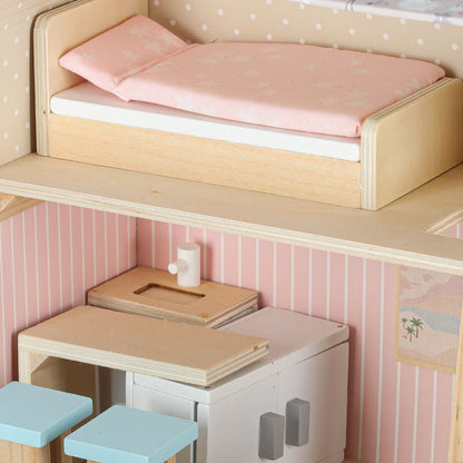 Portable Dollhouse in a Suitcase with Wooden Furniture & Accessories