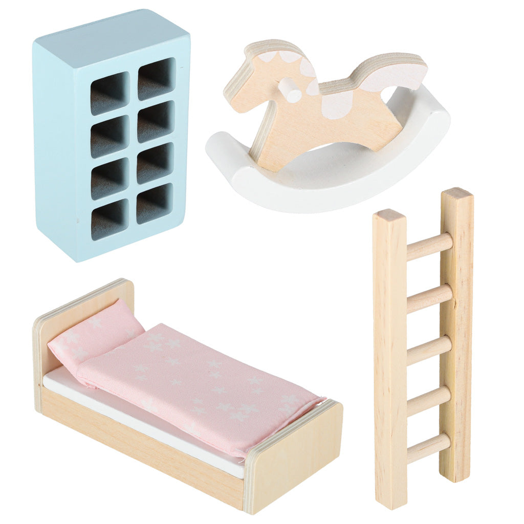 Portable Dollhouse in a Suitcase with Wooden Furniture & Accessories