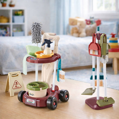 Kids Housekeeping Play Set – 26-Piece Cleaning Trolley & Vacuum