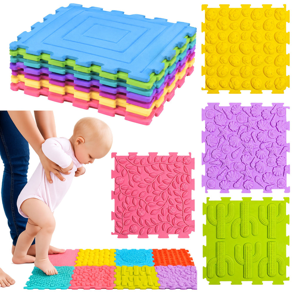 Sensorisk silikonpuslespillmatte – Fargerik sensorisk sti – 12 deler – 25 cm