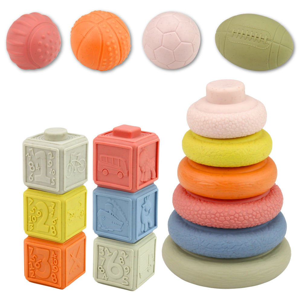 Soft Sensory Toys Set – Balls, Blocks & Stacking Pyramid – 18 Pieces