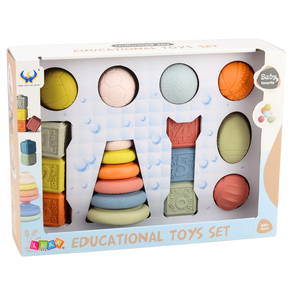 Soft Sensory Toys Set – Balls, Blocks & Stacking Pyramid – 18 Pieces