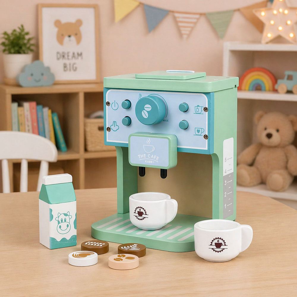 Wooden Coffee Maker Play Set – Cups, Milk & Accessories for Kids