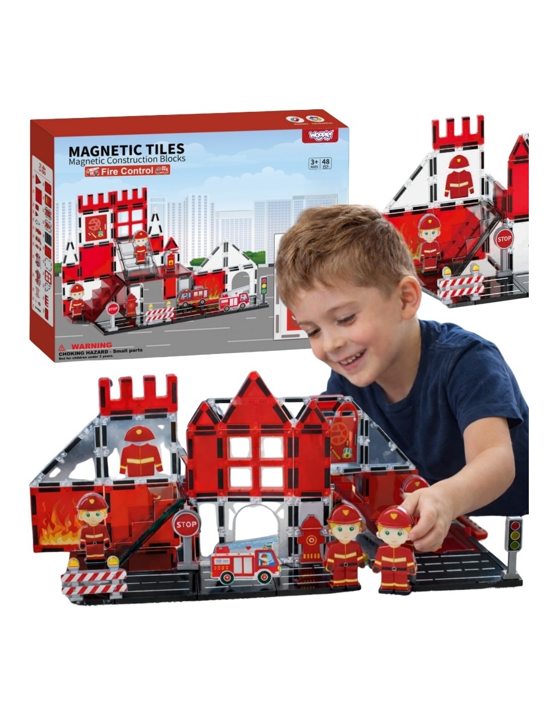Magnetic Block 3D Fire Department Set With 48 pcs.